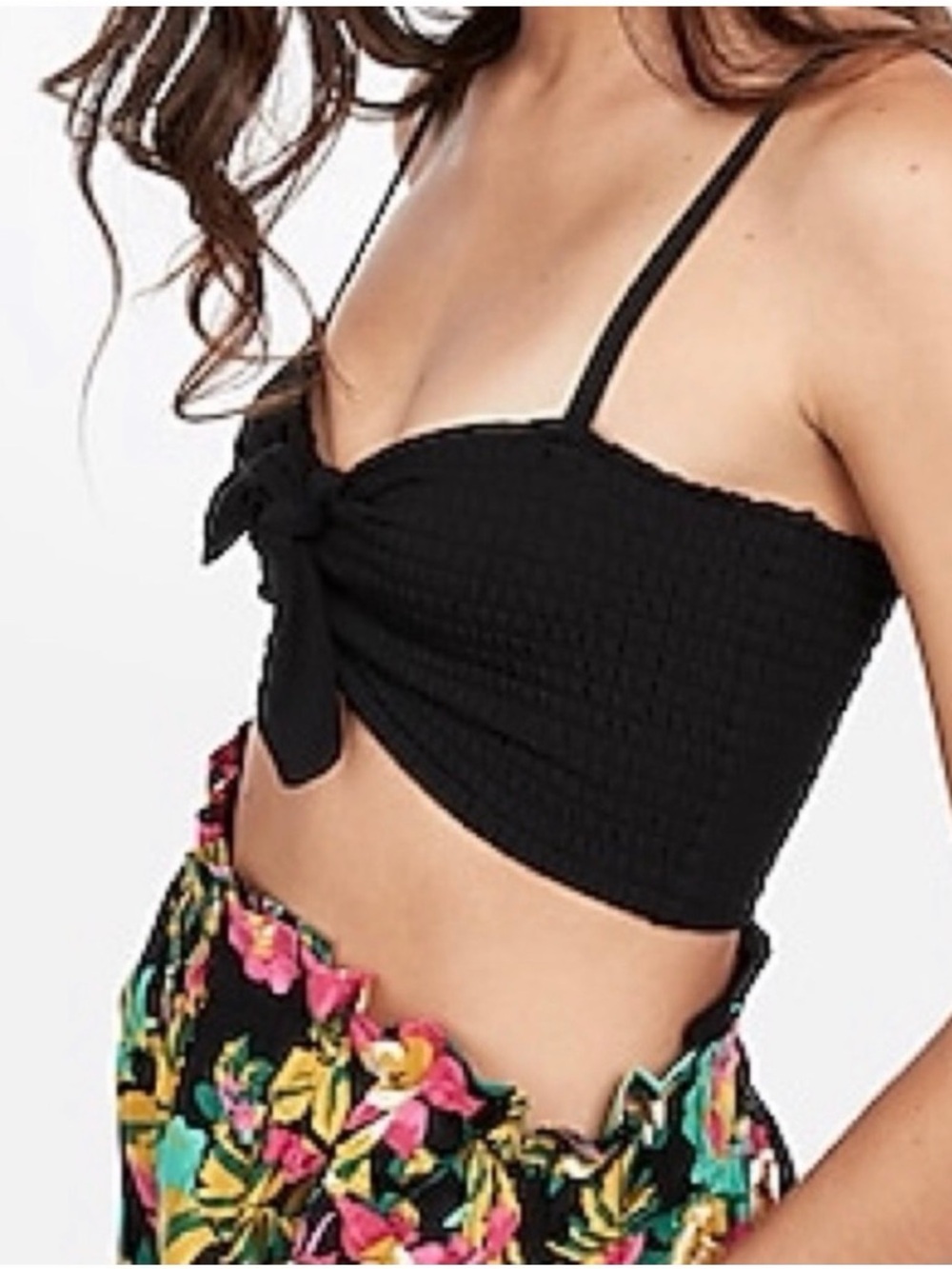 Express x Rocky Barnes Smocked Tie Front Crop Top